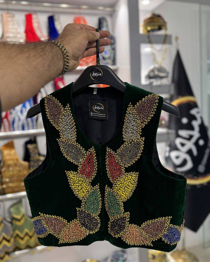 سخمه حاشیه دوزی مدل برگ رنگی منجوق